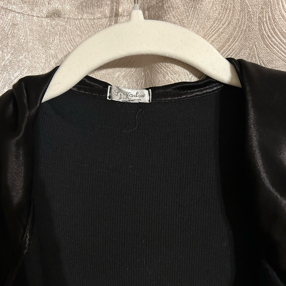 PJ HARLOW Shala Satin Trim Kimono Black Robe with Hood Women’s Size Small - Picture 2 of 6